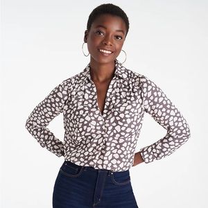 Ann Taylor Animal Print Long Sleeve Toasted Taupe Blouse, Size Small